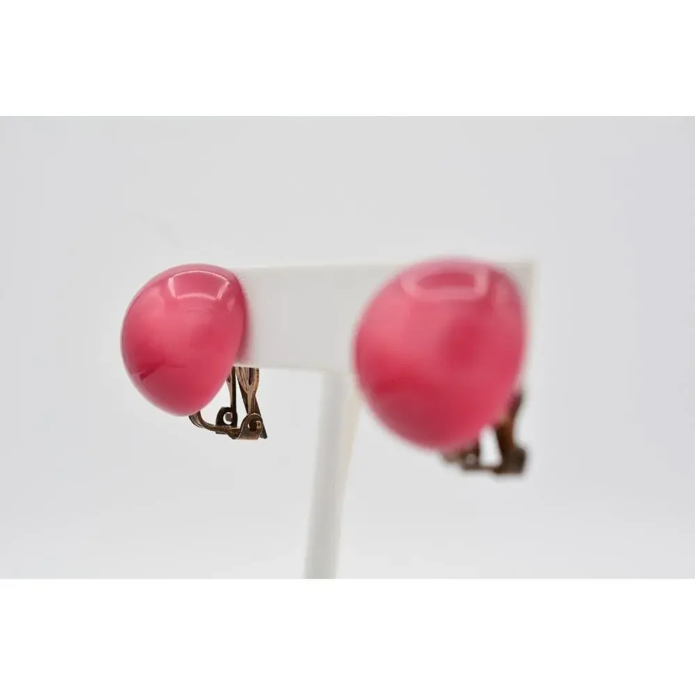 Vintage Clip On Earrings Lucite Multi-Dimension Pink Puffy Chunky Round 1980s 9L